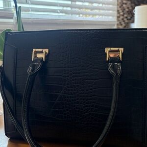 Elegant Black Crocodile-Embossed Handbag